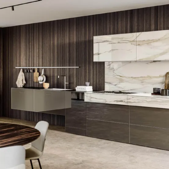 Cucina Design lineare 36e8 Marble XGlass Calacatta Gold e Vetro di Lago