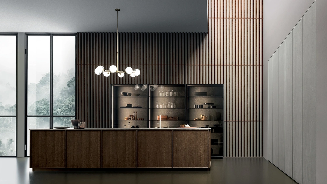 Cucina Design lineare Frame Black Dust di Modulnova