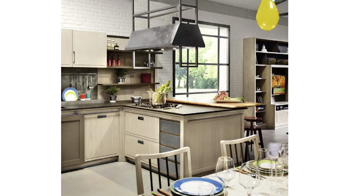 Cucina Design con penisola Industrial Chic 1de L'Ottocento