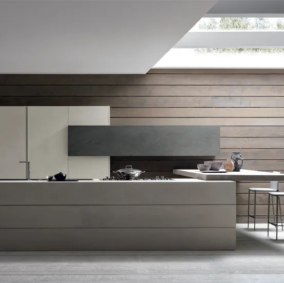 Cucina Design Twenty Resina Cemento Grigio con penisola di Modulnova