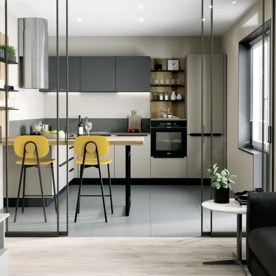 Cucina Moderna angolare con penisola Pratica 11 Tag in laccato e melaminico di La Casa Moderna