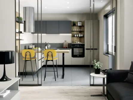Cucina Moderna angolare con penisola Pratica 11 Tag in laccato e melaminico di La Casa Moderna