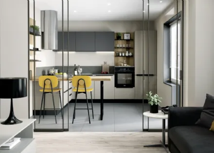 Cucina Moderna angolare con penisola Pratica 11 Tag in laccato e melaminico di La Casa Moderna