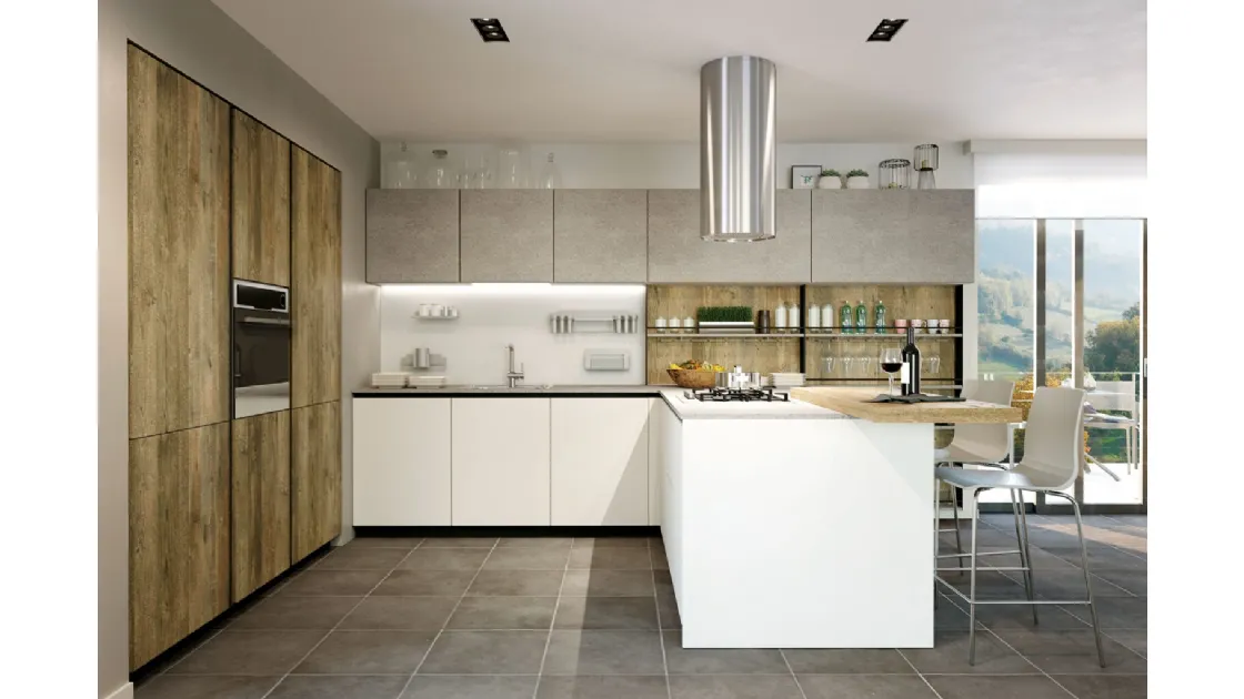 Cucina Moderna con penisola Pratica 05 Tag in laccato e melaminico di La Casa Moderna