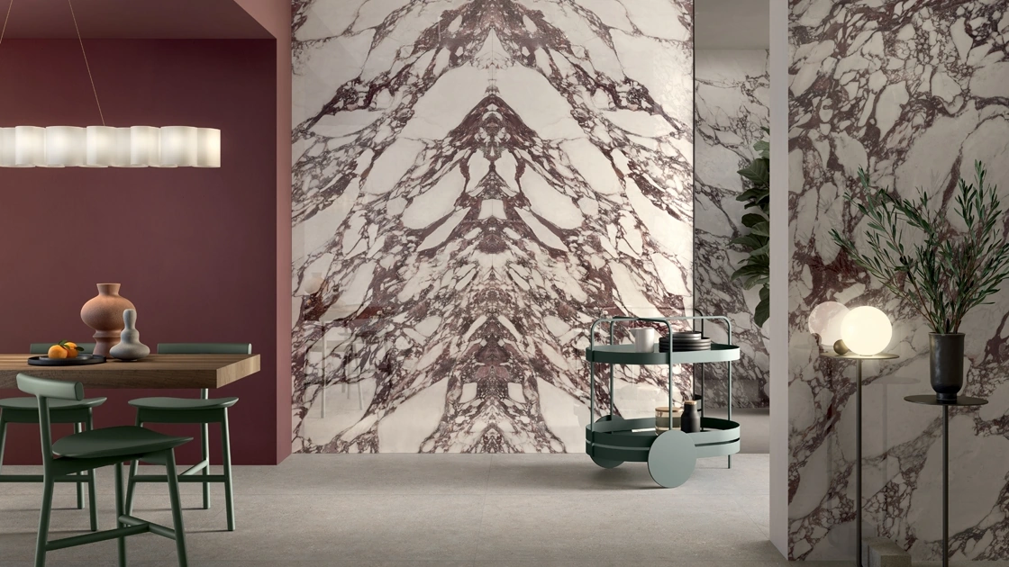 Piastrelle effetto marmo Noblesse Viola Arabesque di Lea Ceramiche