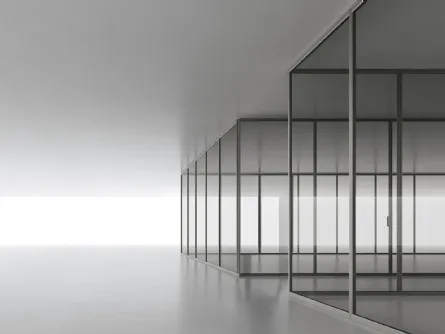 Pareti divisorie Air System in vetro con telaio in alluminio di Rimadesio